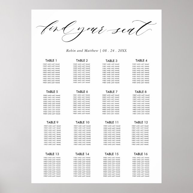 Elegant Wedding Reception Seating Chart Sign (Front)