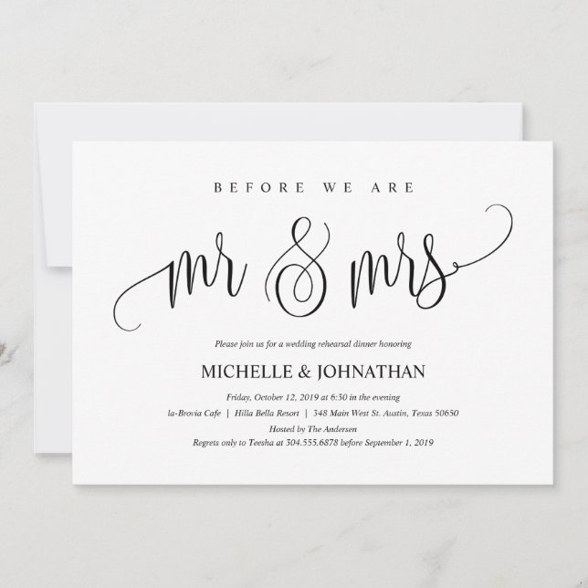 Elegant Wedding Rehearsal Dinner Invitation Card (Front)