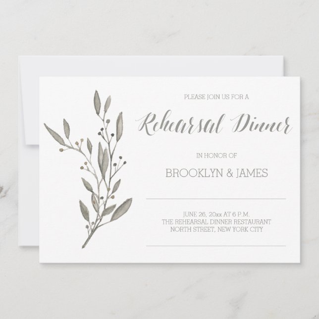 Elegant Wedding Rehearsal Invitation Floral Grey (Front)