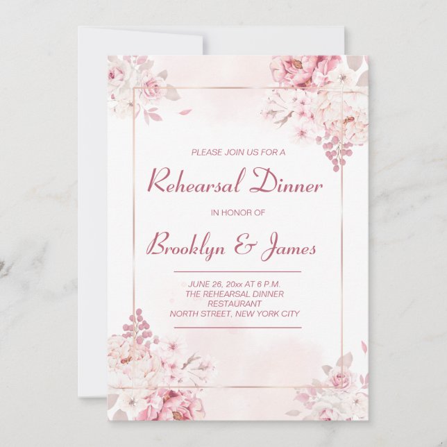 Elegant Wedding Rehearsal Invitations With Roses (Front)