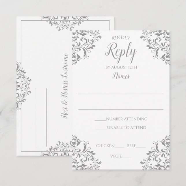 Elegant Wedding Response Card - Nadine (Grey) (Front/Back)
