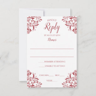 Elegant Wedding Response Card   Nadine (Red)
