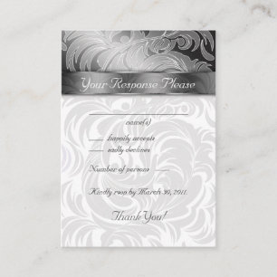 Elegant Wedding Response Cards Floral Leaf Silver