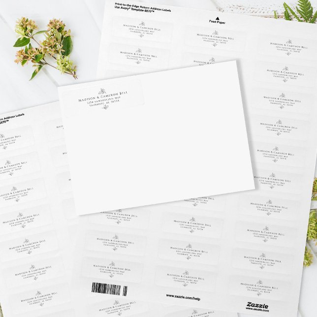 Elegant Wedding Return Address Black White Leaves (Elegant Wedding Return Address Black White Leaves Label)