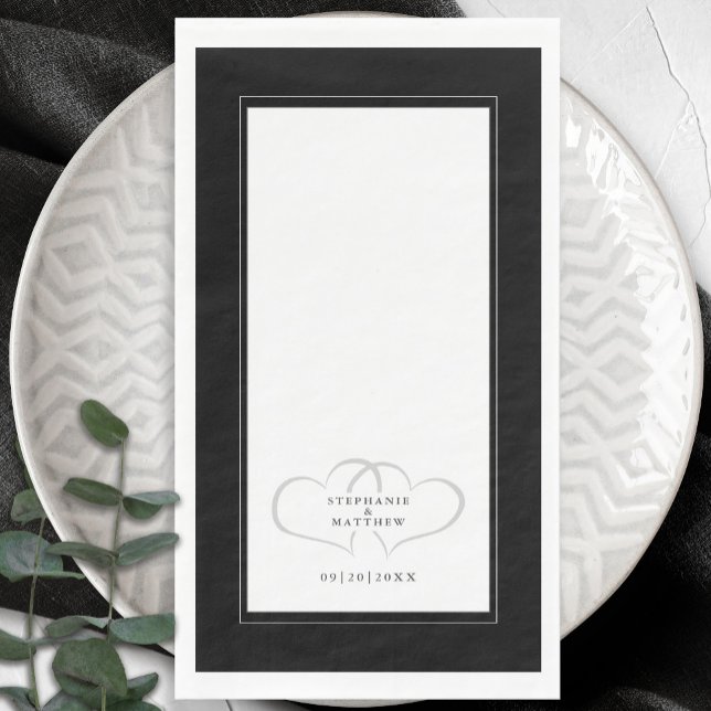 Elegant Wedding Romantic Hearts Black White Dinner Napkin (Creator Uploaded)