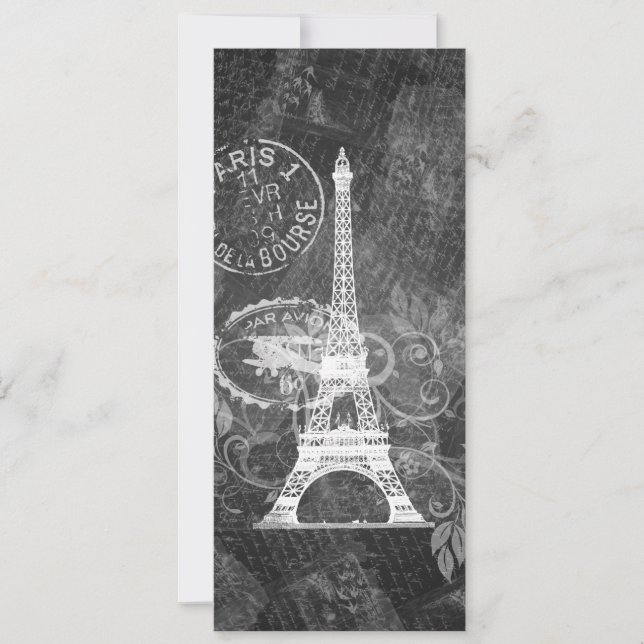 Elegant Wedding Romantic Paris Black Invitation (Front)