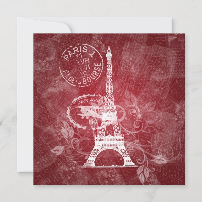 Elegant Wedding Romantic Paris Red Invitation (Front)