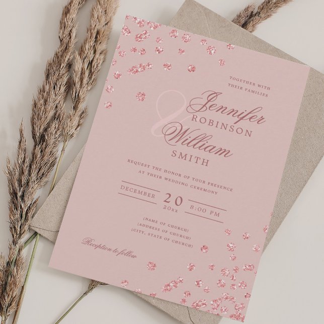 Elegant Wedding Rose Gold Confetti Blush Pink Invitation (Elegant Wedding Rose Gold Confetti Blush Pink Invitation)
