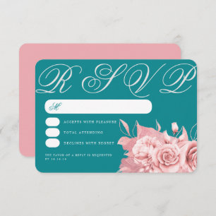 Elegant Wedding Rose Gold Floral Foil RSVP Teal 
