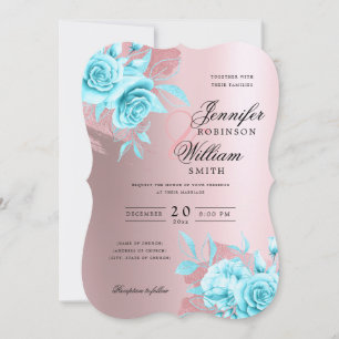 Elegant Wedding Rose Gold Floral & Foil Teal Invitation