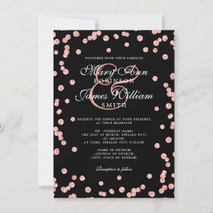 Elegant Wedding Rose Gold Glitter Confetti Black Invitation