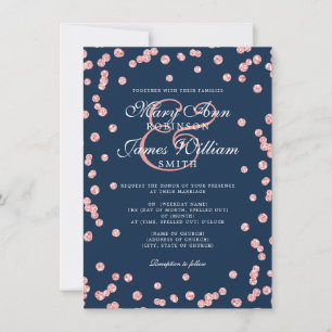 Elegant Wedding Rose Gold Glitter Confetti Navy Invitation