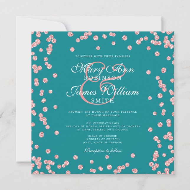 Elegant Wedding Rose Gold Glitter Confetti Teal  (Front)