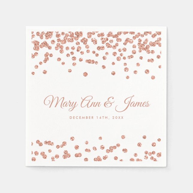 Elegant Wedding Rose Gold Glitter Confetti White Napkin (Front)