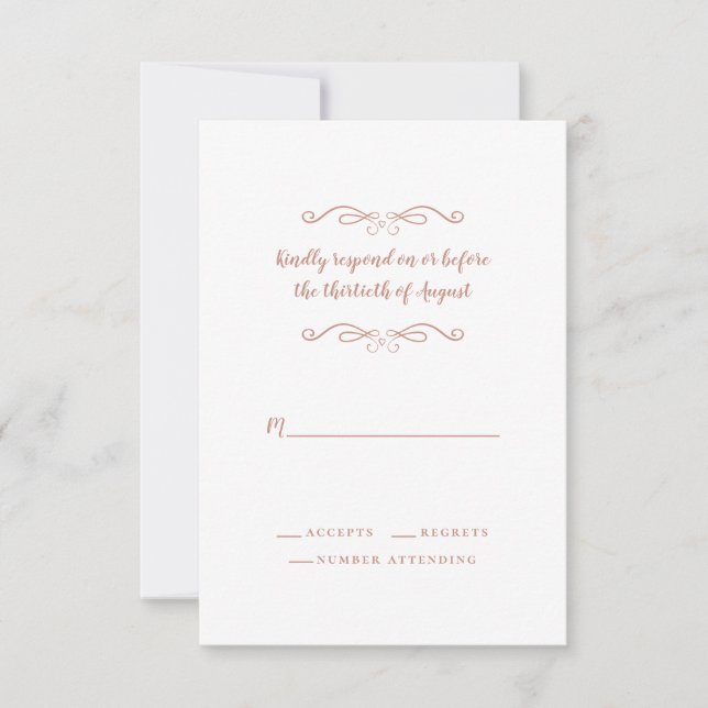Elegant Wedding Rose Gold Pink Classic Minimalist RSVP Card (Front)