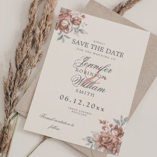 Elegant Wedding Rose Gold Rustic Floral Save Date Save The Date