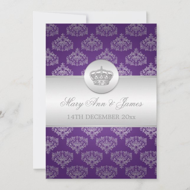 Elegant Wedding Royal Crown Purple Invitation (Front)