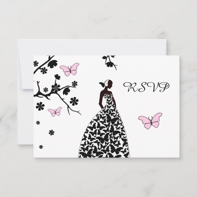 Elegant Wedding RSVP Bride Butterflies Card (Front)