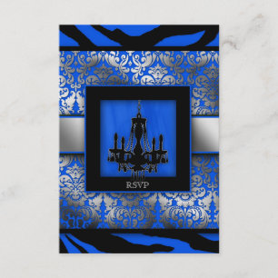 Elegant Wedding RSVP Chandelier Zebra Blue Invitation