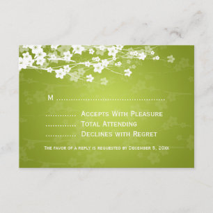 Elegant Wedding RSVP Cherry Blossom Lime Green Card