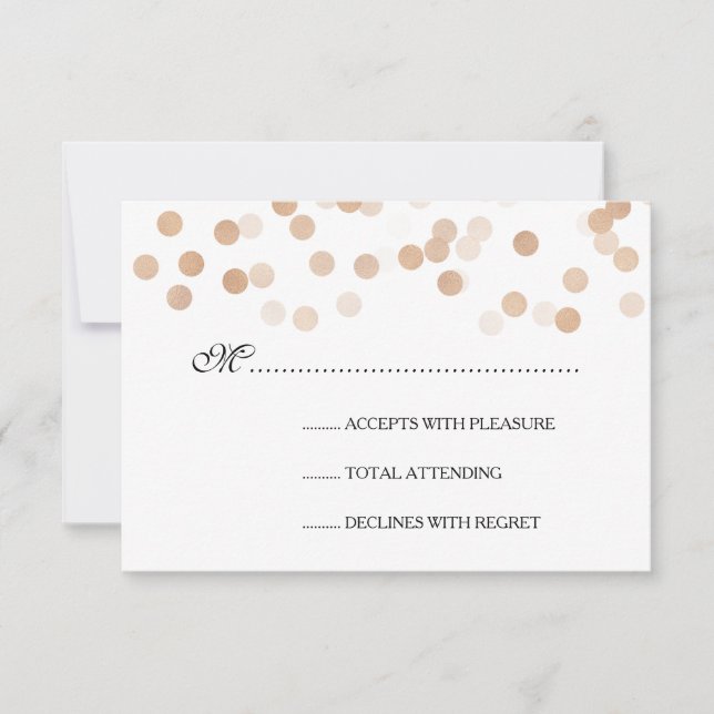 Elegant Wedding RSVP Copper Foil Glitter Lights Card (Front)