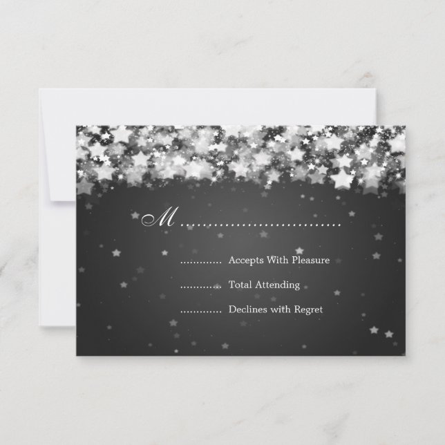 Elegant Wedding RSVP Dazzling Stars Black (Front)