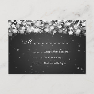 Elegant Wedding RSVP Dazzling Stars Black Card