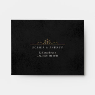 Elegant wedding RSVP Envelope & gold damask Liner