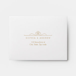 Elegant wedding RSVP Envelope & gold damask Liner