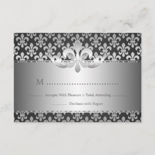 Elegant Wedding RSVP Fleur De Lis Black Card