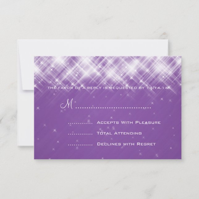 Elegant Wedding RSVP Glamourous Sparks Purple (Front)