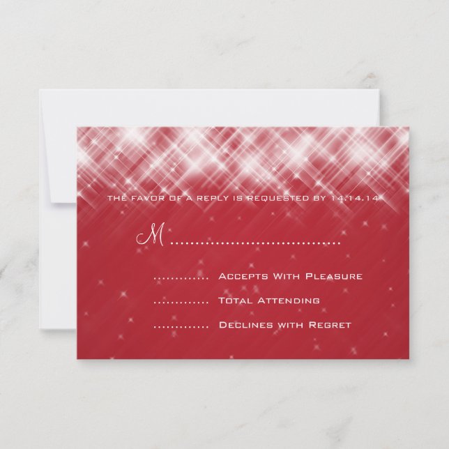 Elegant Wedding RSVP Glamourous Sparks  Red Card (Front)