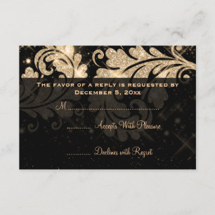 Elegant Wedding RSVP Gold Floral Glitter Swirl
