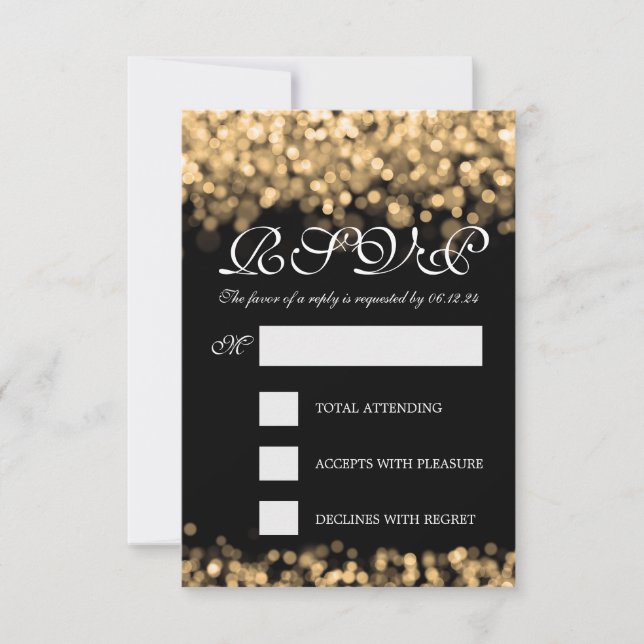 Elegant Wedding RSVP Gold Lights CUSTOM Card (Front)