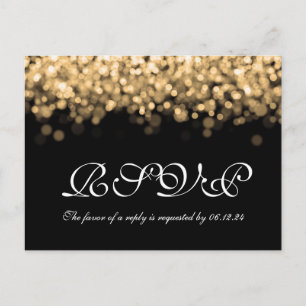 Elegant Wedding RSVP Gold Lights Invitation Postcard