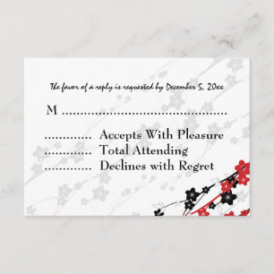 Elegant Wedding RSVP Japanese Flowers Red Card