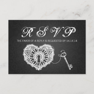 Elegant Wedding RSVP Key To My Heart Black Card