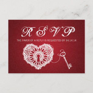 Elegant Wedding RSVP Key To My Heart Red Card