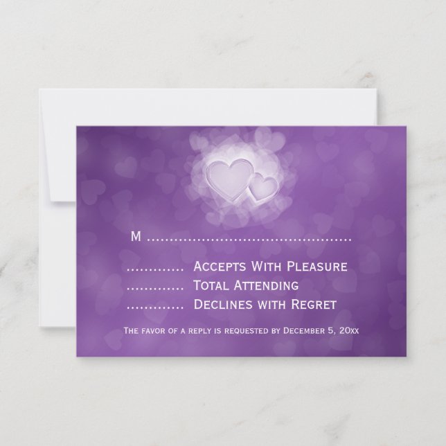 Elegant Wedding RSVP Modern Hearts Purple (Front)