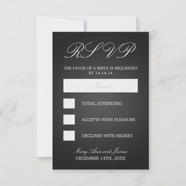 Elegant Wedding RSVP Monogrammed Hearts Black (Front)