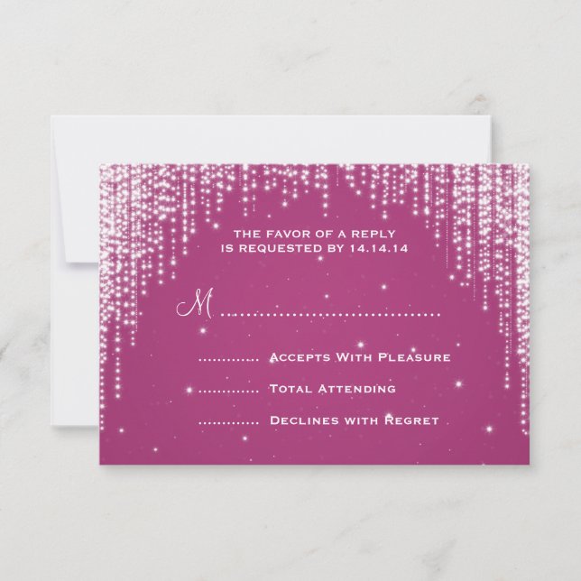 Elegant Wedding RSVP Night Dazzle Berry Pink (Front)