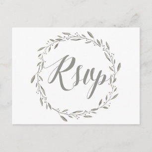 Elegant Wedding RSVP Postcards Grey Floral Wreath