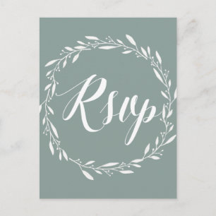 Elegant Wedding RSVP Postcards Sage Wreath