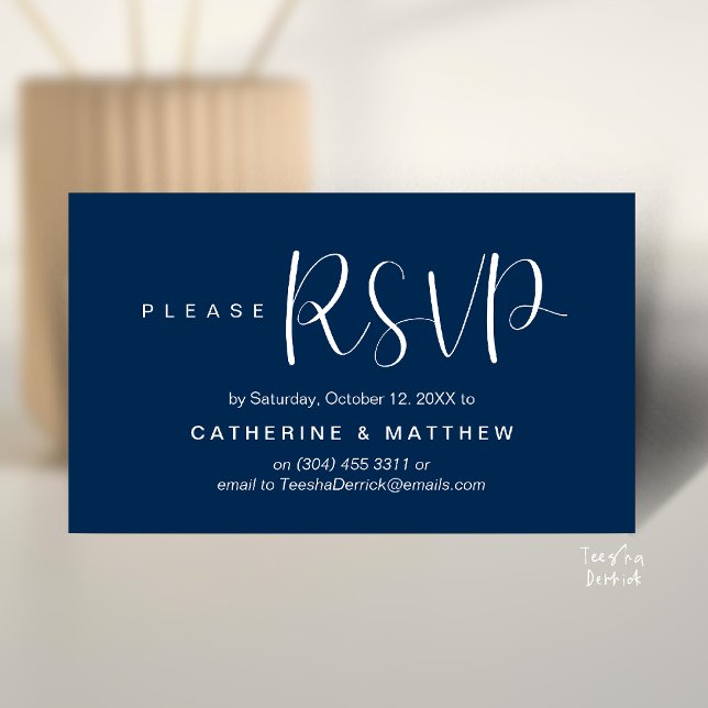  Elegant "Wedding RSVP" Reminder Details Enclosure Card (Elegant "Wedding RSVP" Reminder Details Enclosure Card Navy Blue)
