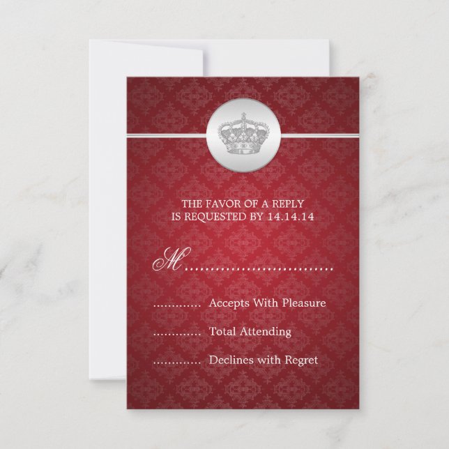 Elegant Wedding RSVP Royal Crown Red (Front)