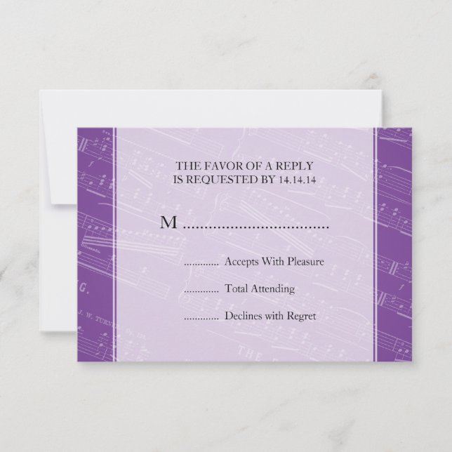Elegant Wedding RSVP Sheet Music Purple (Front)