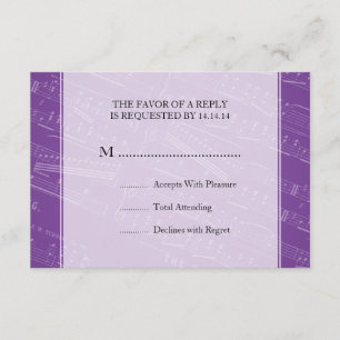 Elegant Wedding RSVP Sheet Music Purple Card