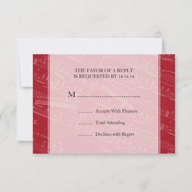 Elegant Wedding RSVP Sheet Music Red (Front)
