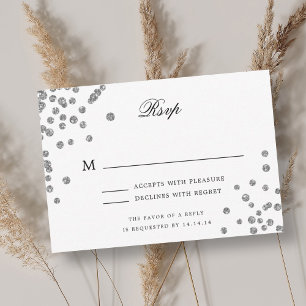 Elegant Wedding RSVP Silver Confetti Burgundy  Card