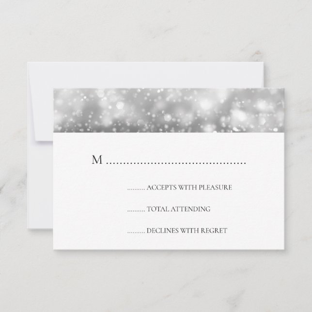 Elegant Wedding RSVP Silver Shimmer Lights Card (Front)